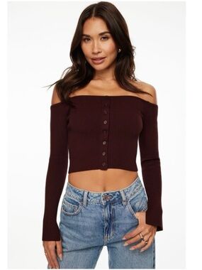 Dynamite Alice Off Shoulder Cardigan - Burgundy